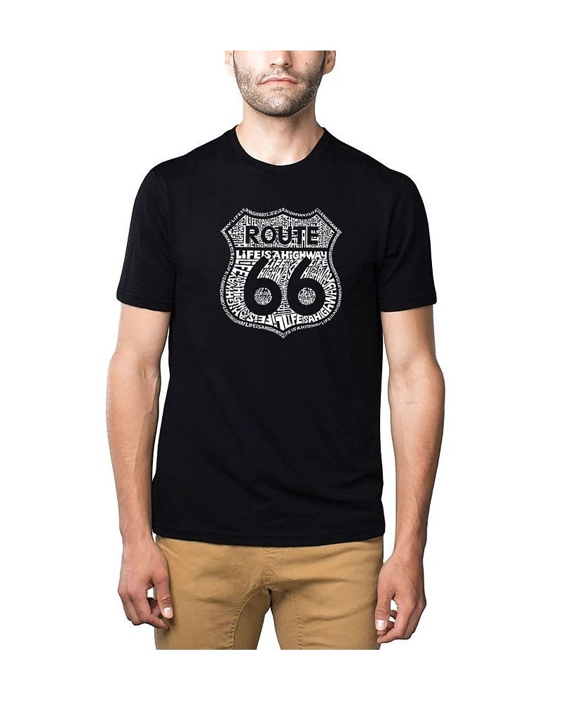 Men's Premium Word Art - Route 66 Life Is A Highway T-shirt Black $22.50 T-Shirts