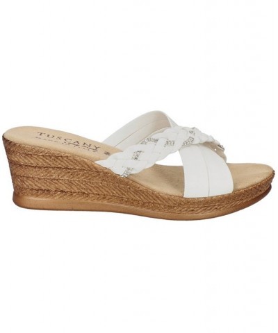 Women's Tuscany Gessica Wedge Sandals White $32.20 Shoes