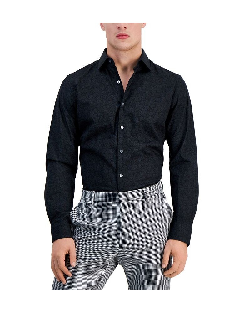 Men's Slim-Fit Performance Stretch Floral-Print Dress Shirt Black $22.10 Dress Shirts