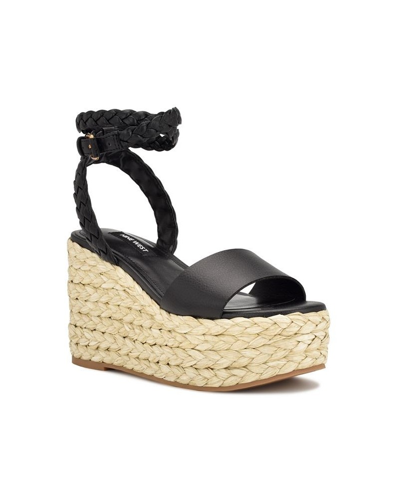 Women's Keily Round Toe Platform Wedge Sandals Black $49.98 Shoes