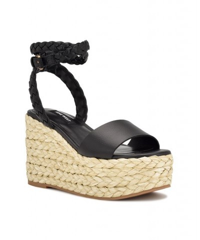 Women's Keily Round Toe Platform Wedge Sandals Black $49.98 Shoes