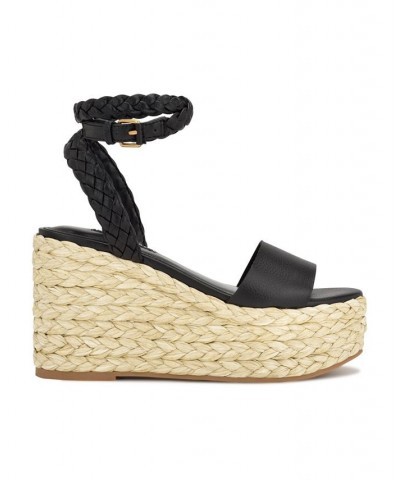 Women's Keily Round Toe Platform Wedge Sandals Black $49.98 Shoes