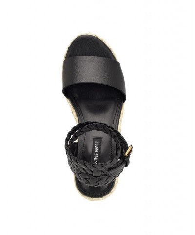 Women's Keily Round Toe Platform Wedge Sandals Black $49.98 Shoes