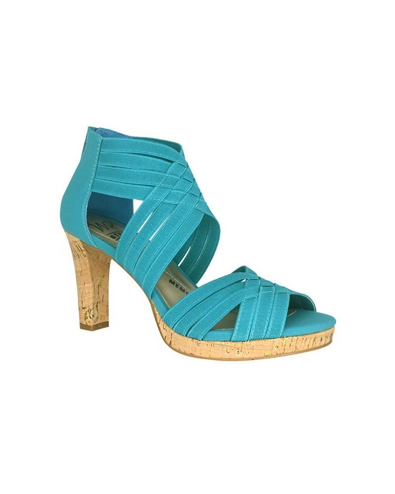 Women's Tauna Memory Foam Platform Dress Sandal Blue $47.70 Shoes