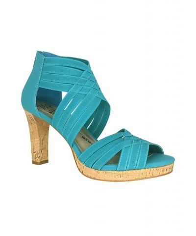 Women's Tauna Memory Foam Platform Dress Sandal Blue $47.70 Shoes