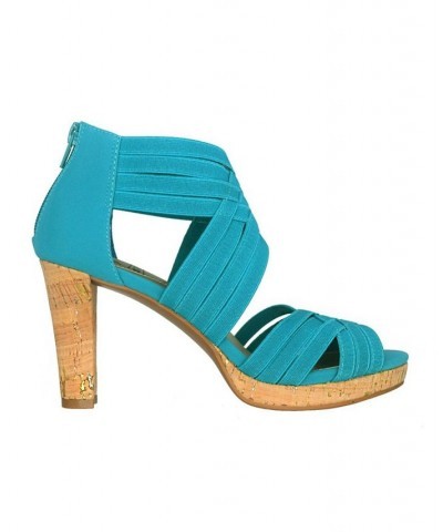 Women's Tauna Memory Foam Platform Dress Sandal Blue $47.70 Shoes