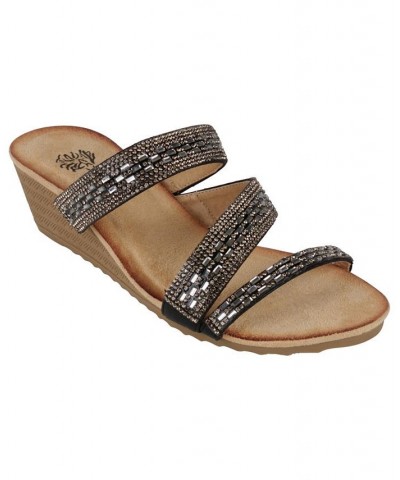 Women's Mona Embellished Wedge Sandals Black $30.59 Shoes