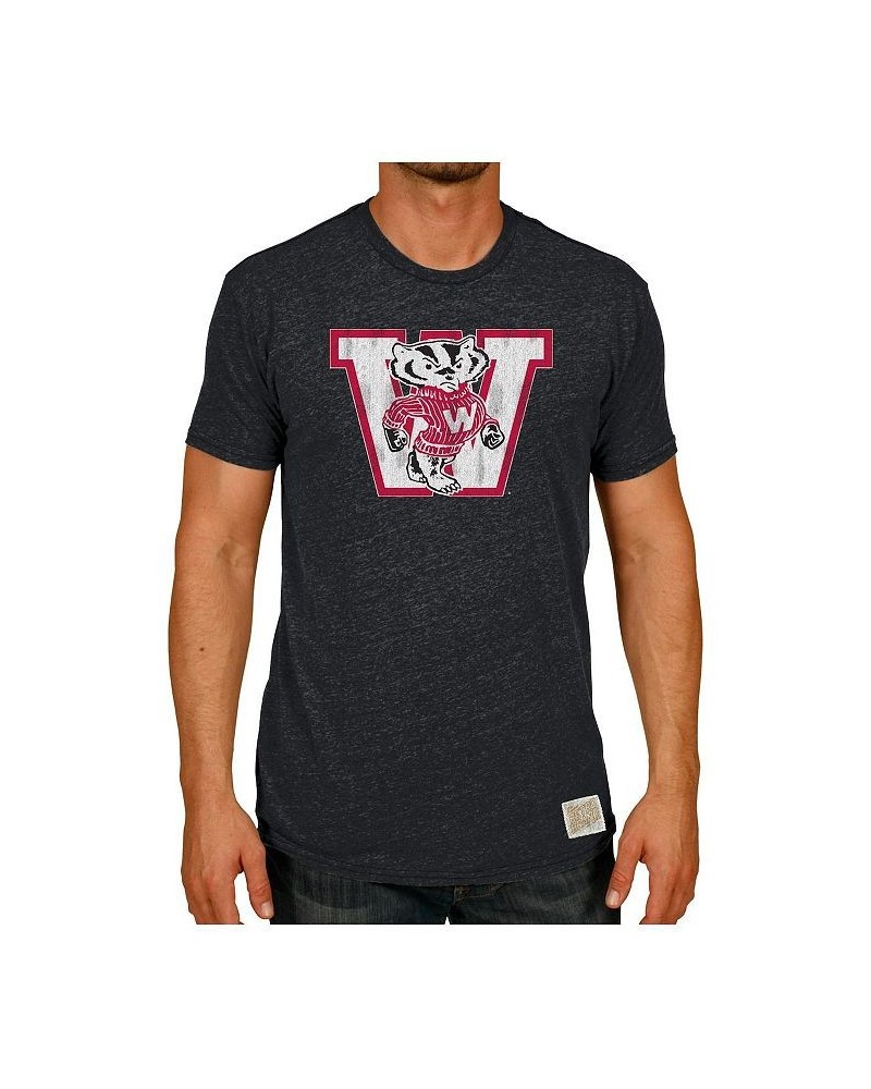 Men's Heather Black Wisconsin Badgers Vintage-Like Tri-Blend T-shirt $23.59 T-Shirts