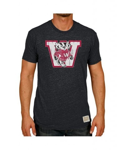 Men's Heather Black Wisconsin Badgers Vintage-Like Tri-Blend T-shirt $23.59 T-Shirts