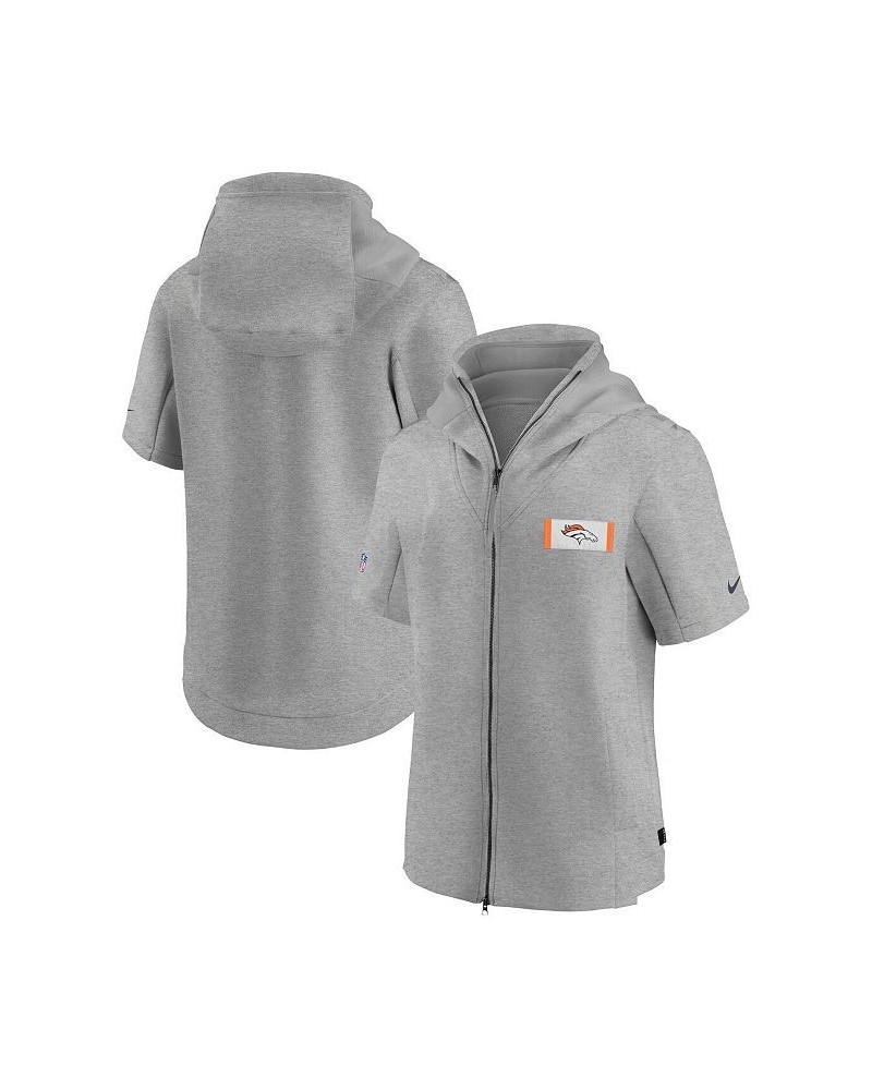 Men's Heathered Gray Denver Broncos Sideline Showout Short Sleeve Full-Zip Hoodie Jacket $57.60 Jackets