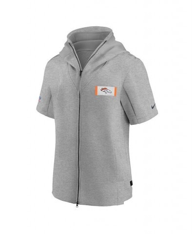 Men's Heathered Gray Denver Broncos Sideline Showout Short Sleeve Full-Zip Hoodie Jacket $57.60 Jackets