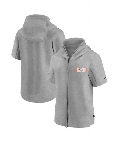 Men's Heathered Gray Denver Broncos Sideline Showout Short Sleeve Full-Zip Hoodie Jacket $57.60 Jackets