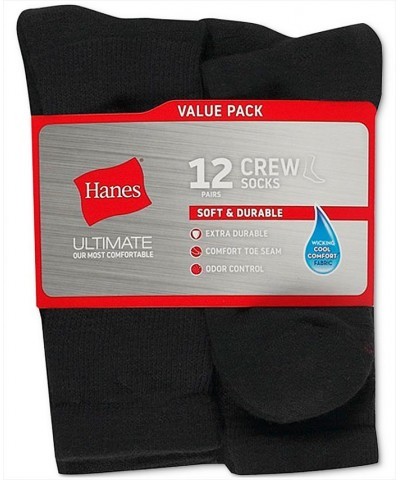 Men's 12-Pk. Ultimate Crew Socks Black $10.58 Socks