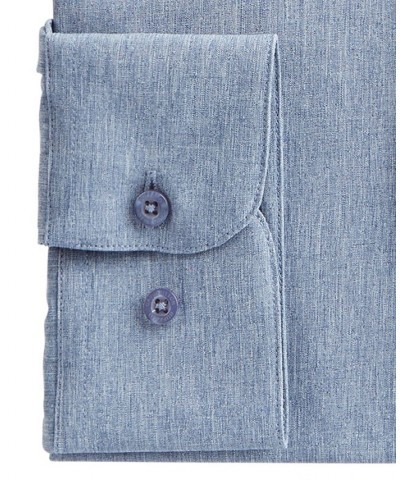 Men's Slim-Fit Performance Stretch Chambray Dress Shirt Blue $19.80 Dress Shirts