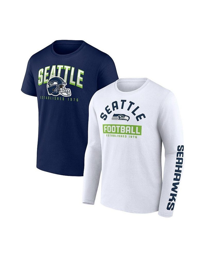 Men's Branded College Navy, White Seattle Seahawks Long and Short Sleeve Two-Pack T-shirt $35.99 T-Shirts