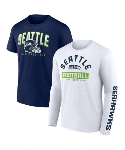 Men's Branded College Navy, White Seattle Seahawks Long and Short Sleeve Two-Pack T-shirt $35.99 T-Shirts