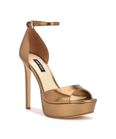 Women's Grilo Stiletto Platform Dress Sandals Gold $52.32 Shoes