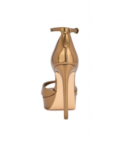 Women's Grilo Stiletto Platform Dress Sandals Gold $52.32 Shoes