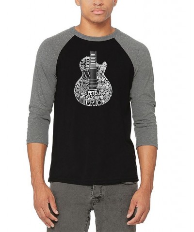 Men's Rock Guitar Head Raglan Baseball Word Art T-shirt Gray $19.35 T-Shirts