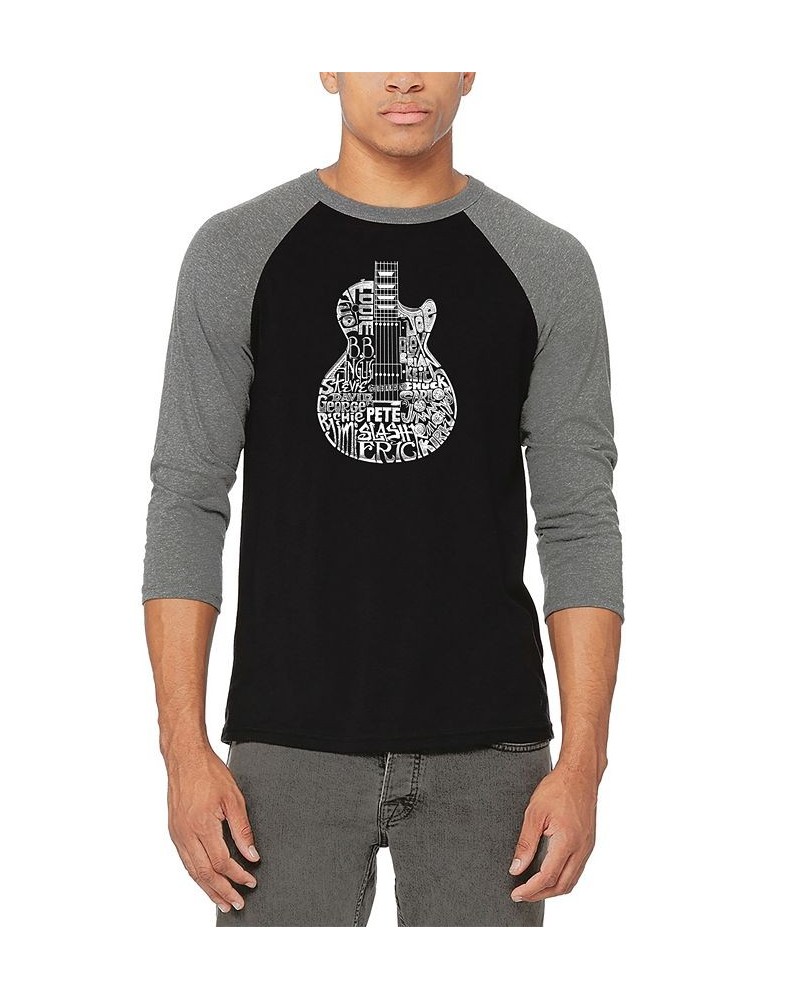 Men's Rock Guitar Head Raglan Baseball Word Art T-shirt Gray $19.35 T-Shirts