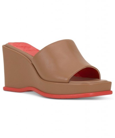 Falivda Platform Sport Wedge Slide Sandals Brown $50.31 Shoes