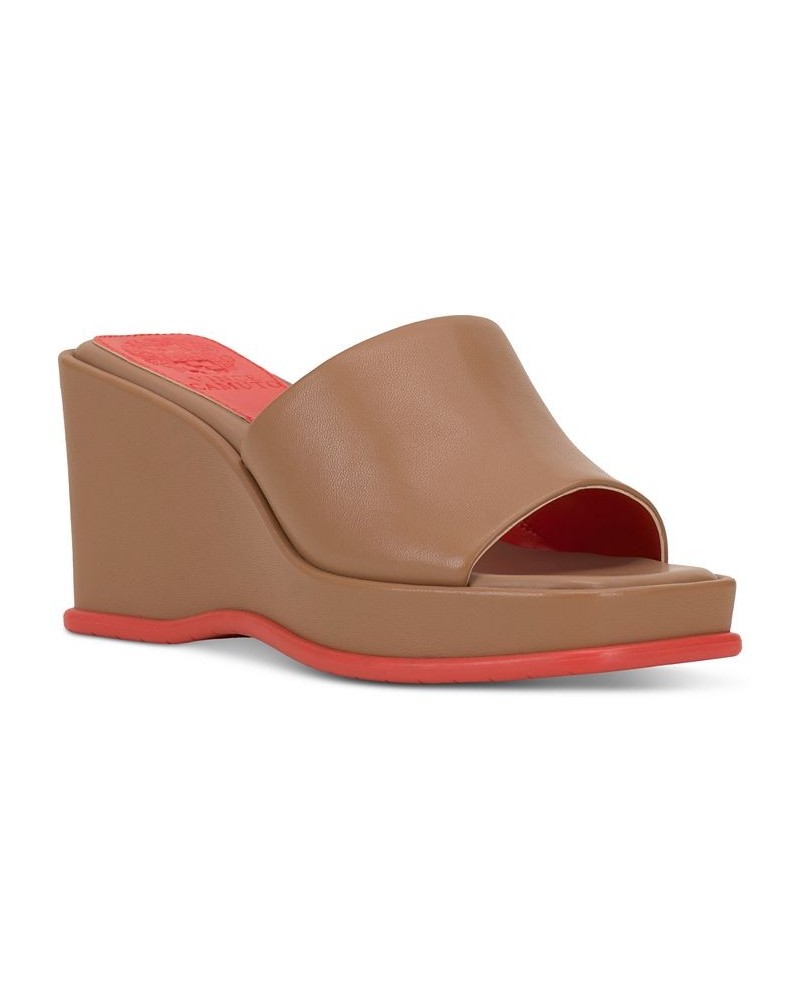 Falivda Platform Sport Wedge Slide Sandals Brown $50.31 Shoes