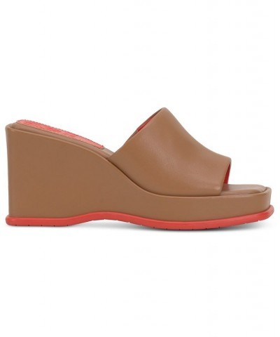 Falivda Platform Sport Wedge Slide Sandals Brown $50.31 Shoes