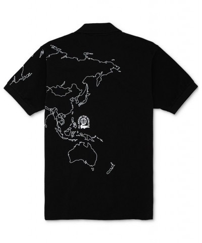 Men's Short-Sleeve World Map Graphic Polo Black $58.90 Polo Shirts