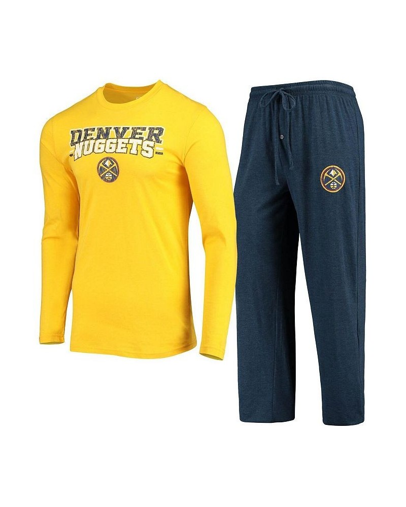 Men's Gold, Navy Denver Nuggets Long Sleeve T-shirt and Pants Sleep Set $31.50 Pajama