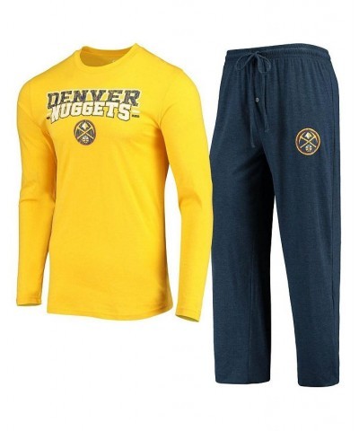 Men's Gold, Navy Denver Nuggets Long Sleeve T-shirt and Pants Sleep Set $31.50 Pajama