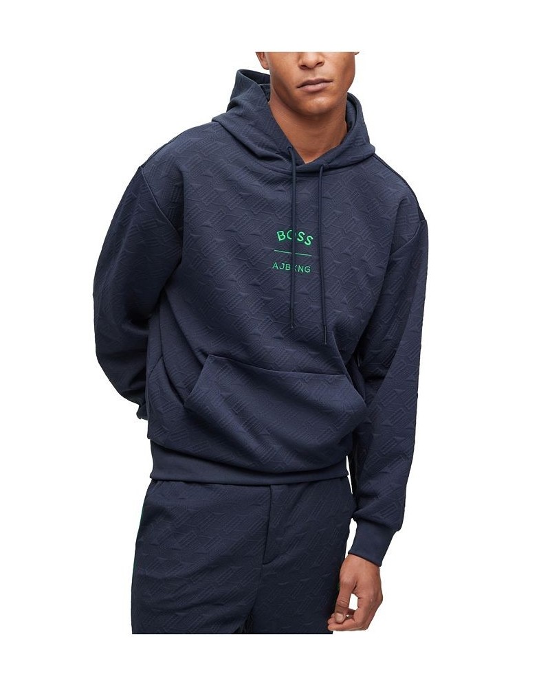 BOSS Men's AJBXNG All-Over Monogram Jacquard Relaxed-Fit Hoodie Blue $105.78 Sweatshirt