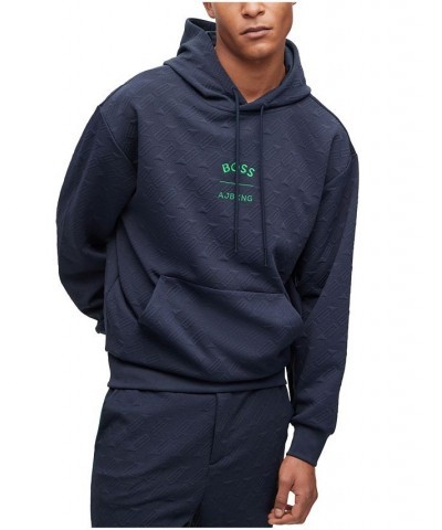 BOSS Men's AJBXNG All-Over Monogram Jacquard Relaxed-Fit Hoodie Blue $105.78 Sweatshirt