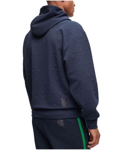 BOSS Men's AJBXNG All-Over Monogram Jacquard Relaxed-Fit Hoodie Blue $105.78 Sweatshirt