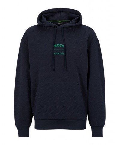 BOSS Men's AJBXNG All-Over Monogram Jacquard Relaxed-Fit Hoodie Blue $105.78 Sweatshirt