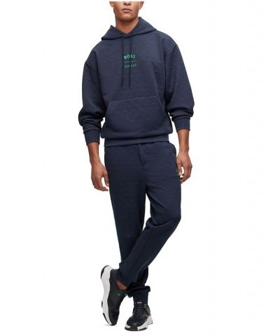 BOSS Men's AJBXNG All-Over Monogram Jacquard Relaxed-Fit Hoodie Blue $105.78 Sweatshirt