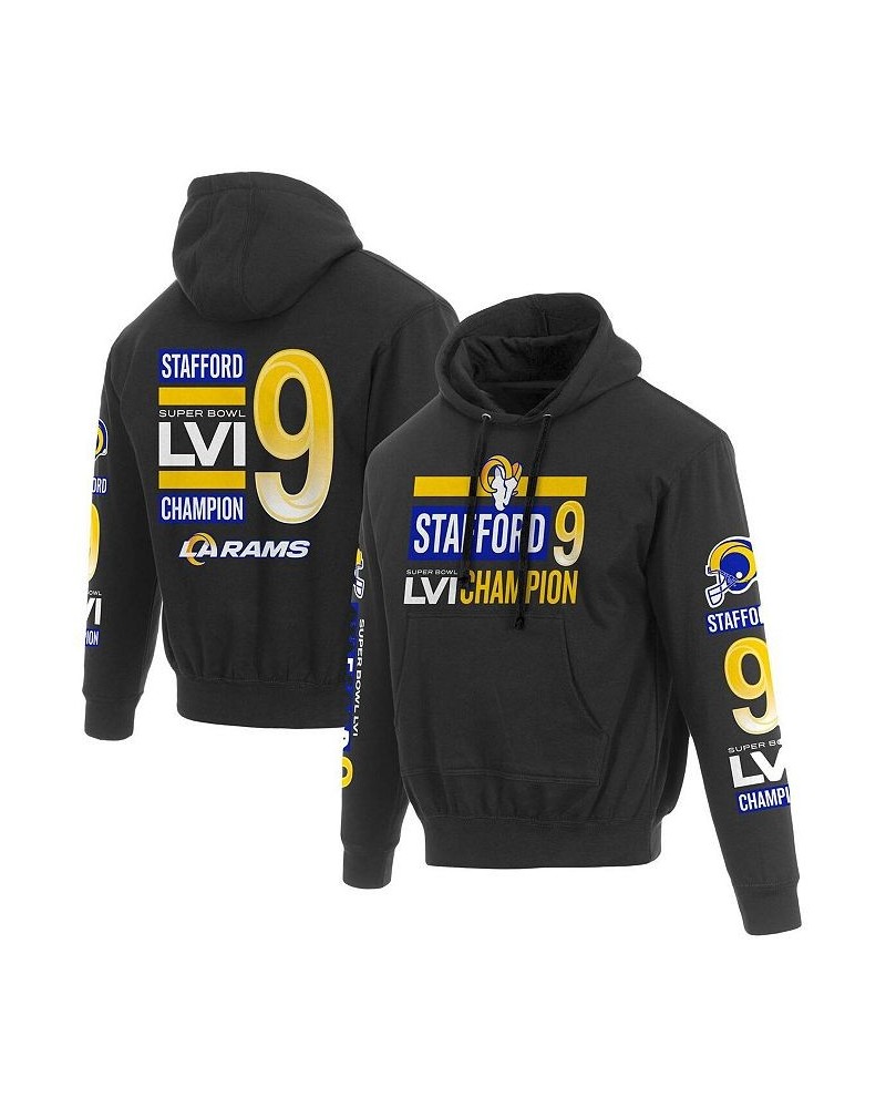 Men's JH Design Matthew Stafford Black Los Angeles Rams Super Bowl LVI Champions Player Name and Number Pullover Hoodie $35.8...