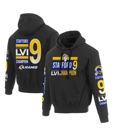 Men's JH Design Matthew Stafford Black Los Angeles Rams Super Bowl LVI Champions Player Name and Number Pullover Hoodie $35.8...