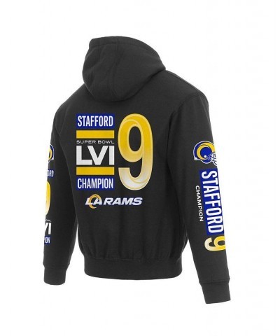 Men's JH Design Matthew Stafford Black Los Angeles Rams Super Bowl LVI Champions Player Name and Number Pullover Hoodie $35.8...