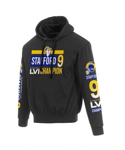 Men's JH Design Matthew Stafford Black Los Angeles Rams Super Bowl LVI Champions Player Name and Number Pullover Hoodie $35.8...