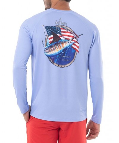 Men's Long-Sleeve, Crewneck, Graphic, Performance T-Shirt Blue $24.60 Shirts