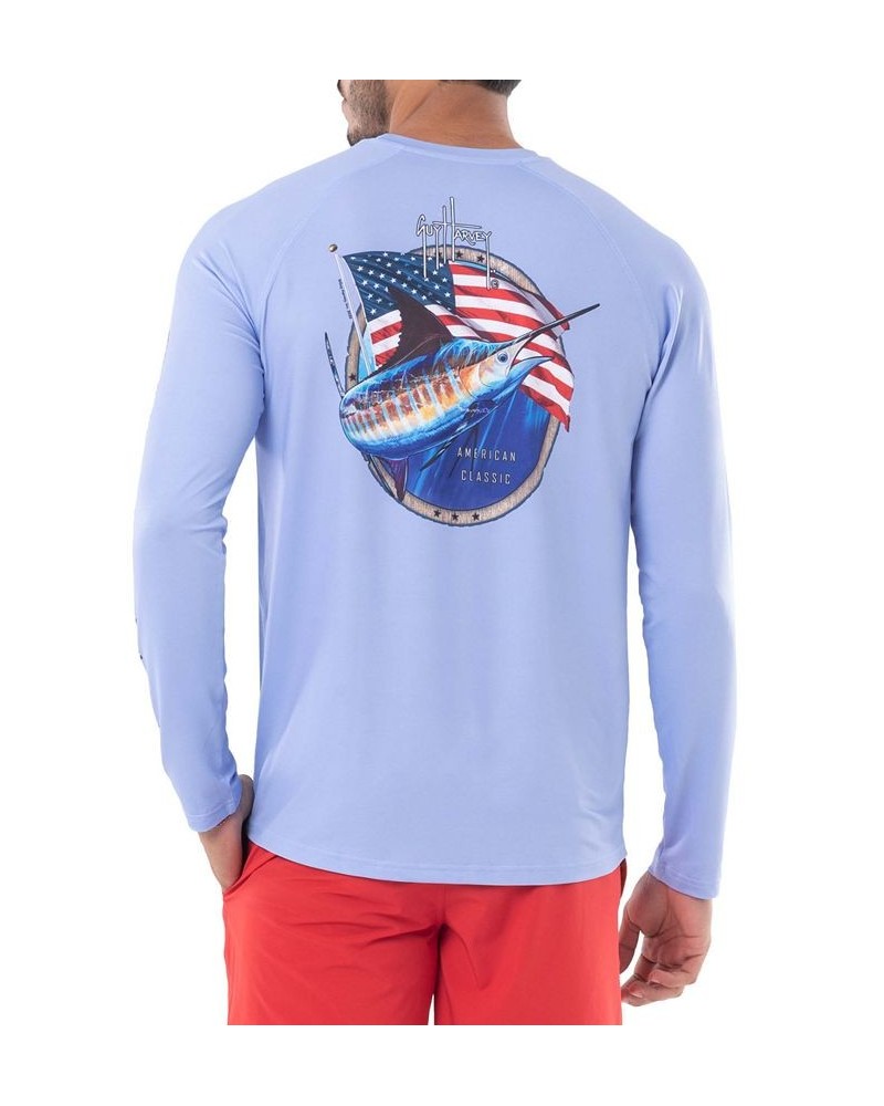 Men's Long-Sleeve, Crewneck, Graphic, Performance T-Shirt Blue $24.60 Shirts