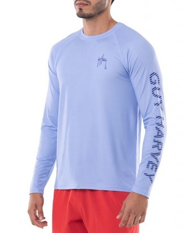 Men's Long-Sleeve, Crewneck, Graphic, Performance T-Shirt Blue $24.60 Shirts