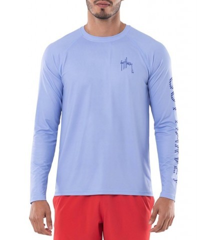 Men's Long-Sleeve, Crewneck, Graphic, Performance T-Shirt Blue $24.60 Shirts