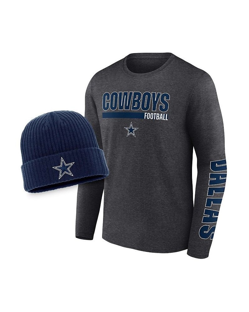 Men's Branded Heather Charcoal and Navy Dallas Cowboys Long Sleeve T-shirt and Cuffed Knit Hat Combo Set $21.62 T-Shirts