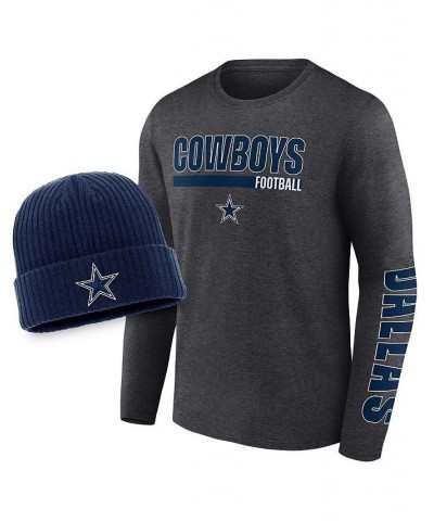 Men's Branded Heather Charcoal and Navy Dallas Cowboys Long Sleeve T-shirt and Cuffed Knit Hat Combo Set $21.62 T-Shirts