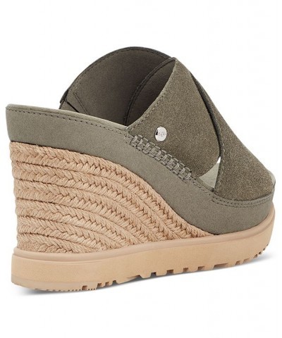 Women's Abbot Slip-On Crisscross Espadrille Wedge Sandals Green $66.00 Shoes