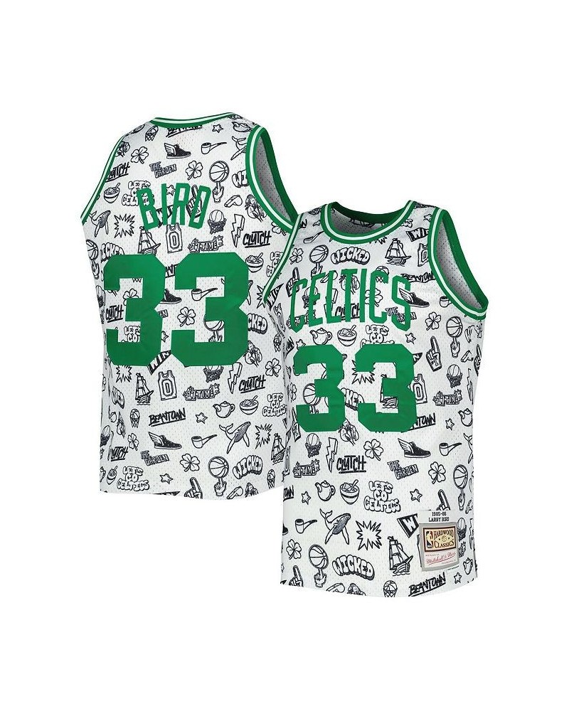 Men's Larry Bird White Boston Celtics 1985-86 Hardwood Classics Doodle Swingman Jersey $69.30 Jersey