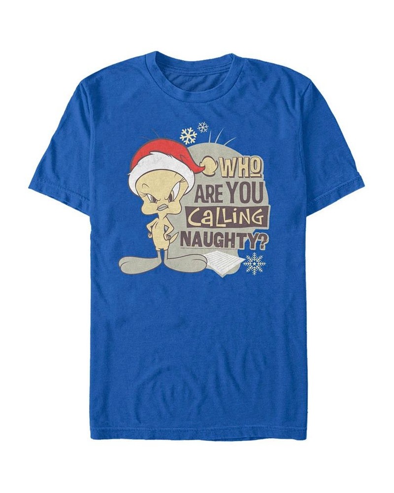 Men's Looney Tunes Christmas Tweety Short Sleeve T-shirt Blue $15.40 T-Shirts