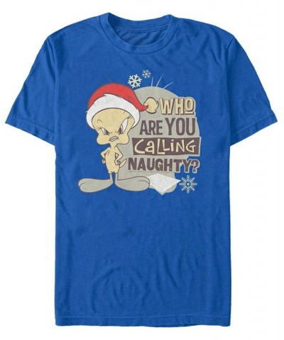 Men's Looney Tunes Christmas Tweety Short Sleeve T-shirt Blue $15.40 T-Shirts