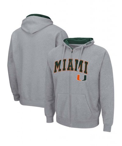 Men's Heathered Gray Miami Hurricanes Arch Logo 3.0 Full-Zip Hoodie $24.60 Sweatshirt